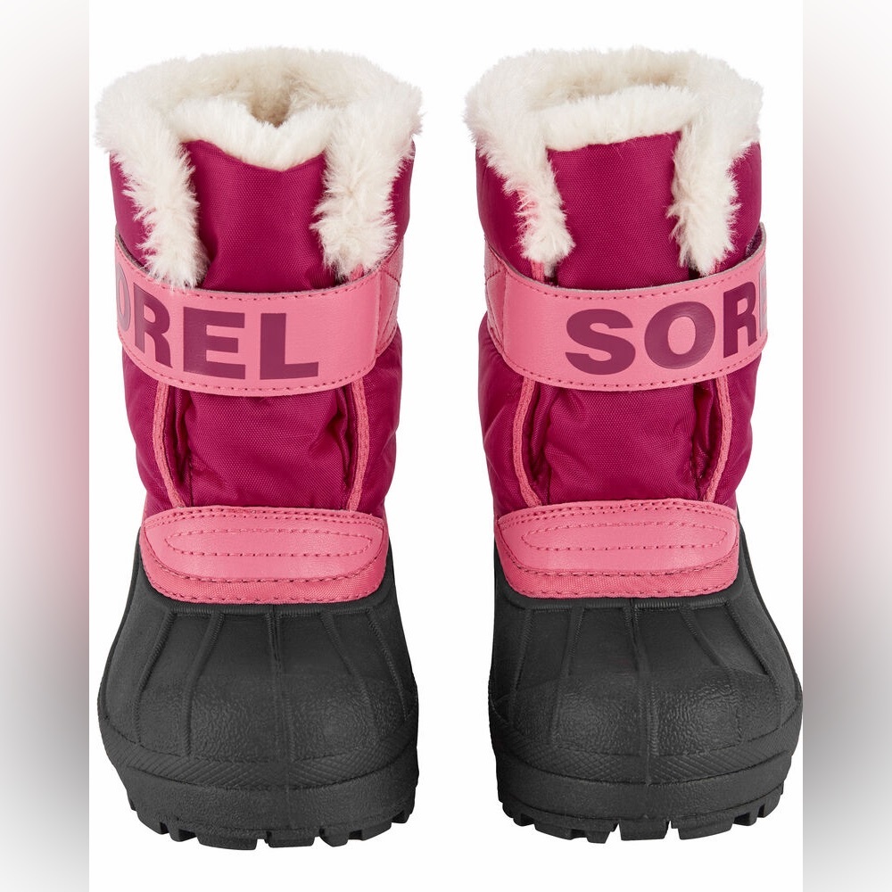 Sorel Kids Hot Pink and Black Winter Boots with Faux Fur Cuff - Picture 2 of 12